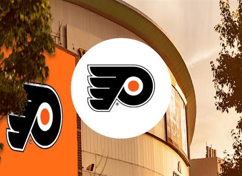 Philadelphia Flyers logo in front of the Wells Fargo Center