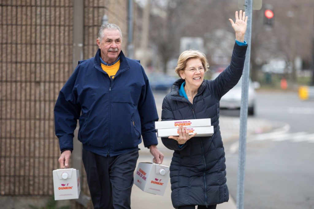 UFCW International President Marc Perrone with U.S. Senator Elizabeth Warren bringing food to Stop & Shop workers on the picket line