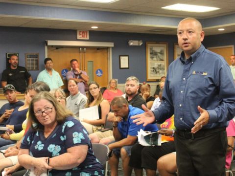 UFCW Local 152 Union Representative Hugh Giordano speaking at the Middle Township, NJ Committee meeting to voice support for the cannabis industry. Image courtesy of The Press of Atlantic City