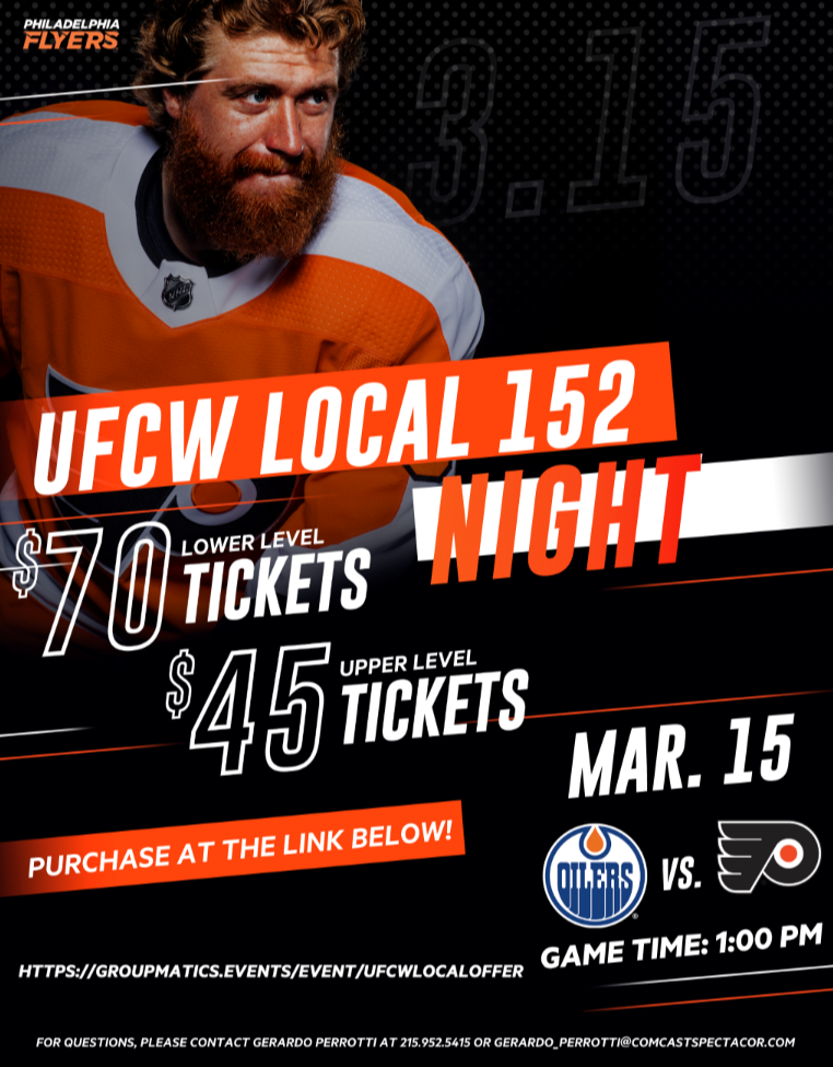 Promotional flyer for the Philadelphia Flyers vs. Edmonton Oilers discounted game.
