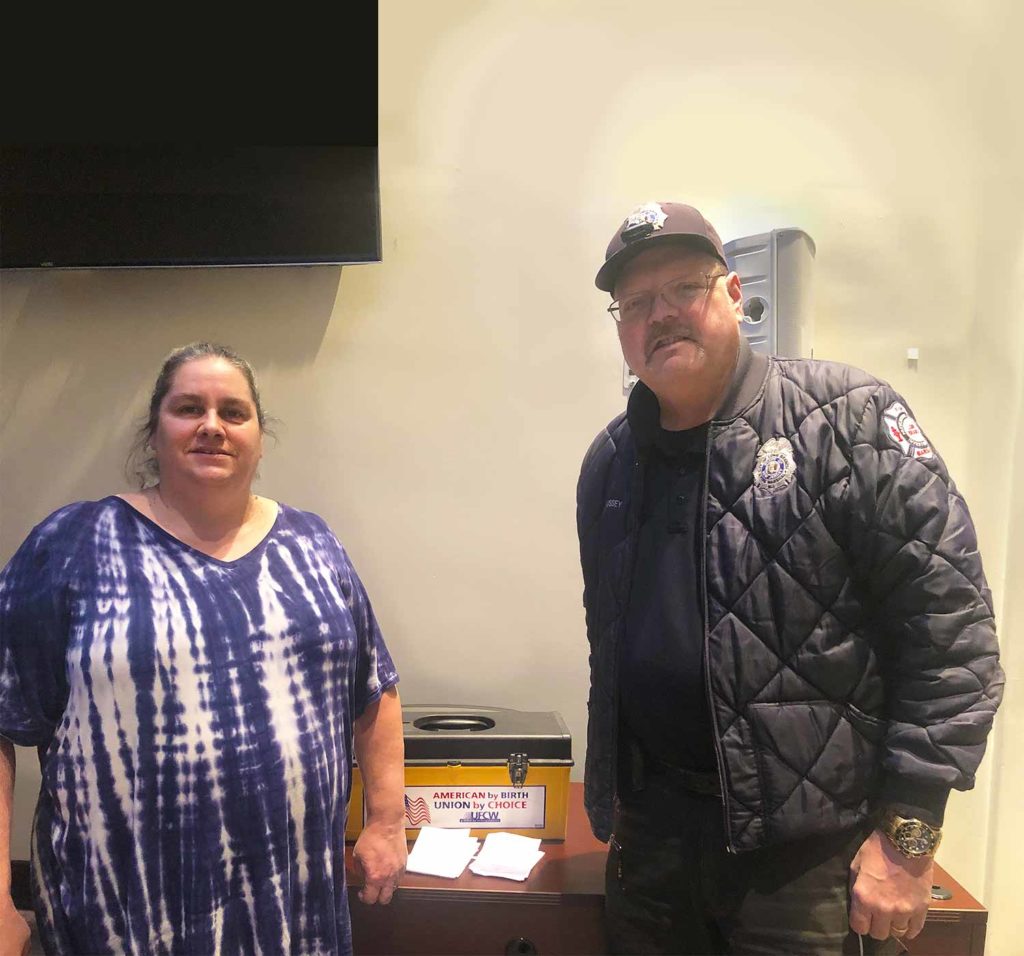 Shop Stewards Shannon Bruno and George Hussey at the City of Long Branch ratification meeting on 1/20/2022.