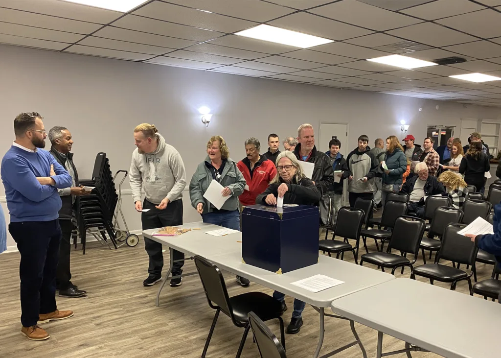 Members voting at the Acme Markets Retail Clerks ratification meeting on 2/12/24.