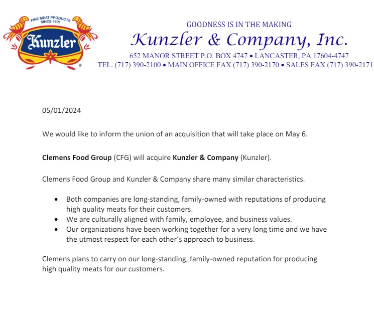 Kunzler Acquisition Letter - 5/01/2024