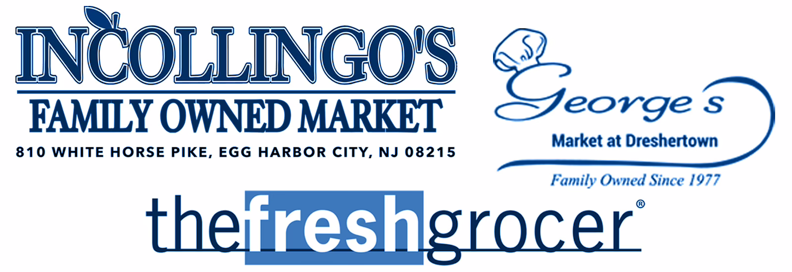 Logos of some retail companies with union contracts: Incollingo's Market, Fresh Grocer, and George's Market Logos of some retail companies with union contracts: Incollingo's Market, Fresh Grocer, and George's Market